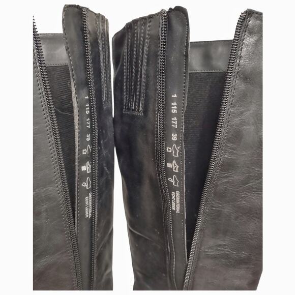 JOMET D Knee High Black Leather Boots US Sz 8.5 Stretch Calf Opening EU Size 39 - Picture 14 of 16